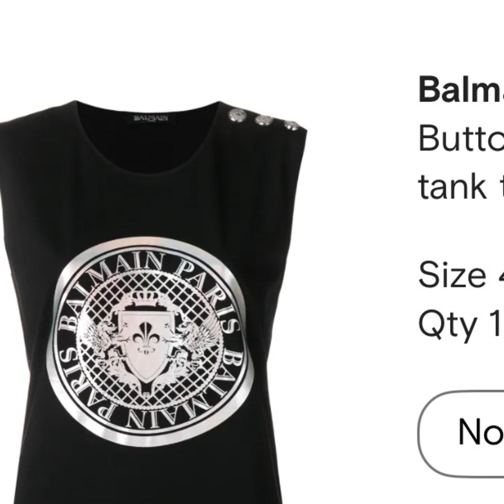 Balmain Black Button-Embellished Logo Tank Top